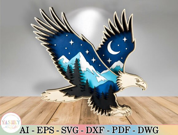 3D Bald Eagle Wood Art Laser Cut File