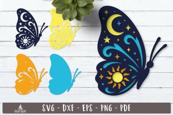 3d Celestial Butterfly Layered SVG