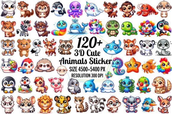 3D Cute Animals Stickers Bundle for Kids