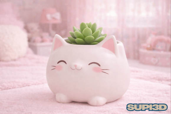 3D Cute Cat Planter STL 080
