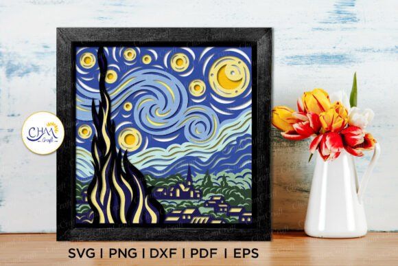 3D Stary Night Shadow Box SVG Paper Cut