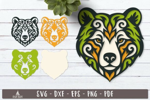 3d Tribal Bear Head SVG Layered Design