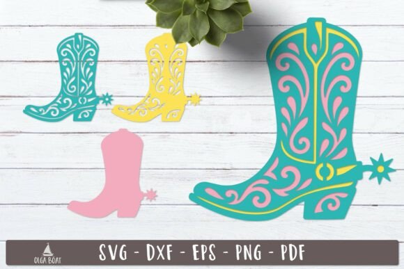 3d Western Scroll Boot Layered SVG