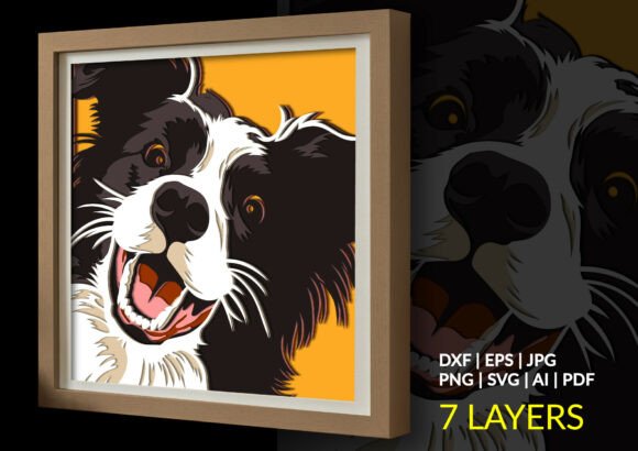 Border Collie Dog 3D Layered Shadow Box