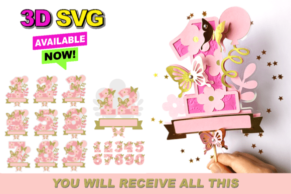 Butterfly Numbers Topper 3D SVG