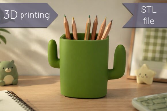 Cactus Pen Holder Stl 3D Print Organizer