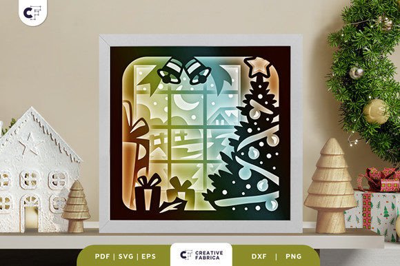 Christmas Night Window 3D Paper Cut SVG