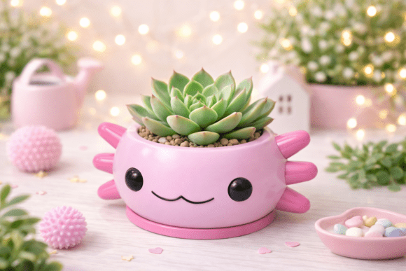 Cute Axolotl Planter STL 3D Model Easy 3D Printing