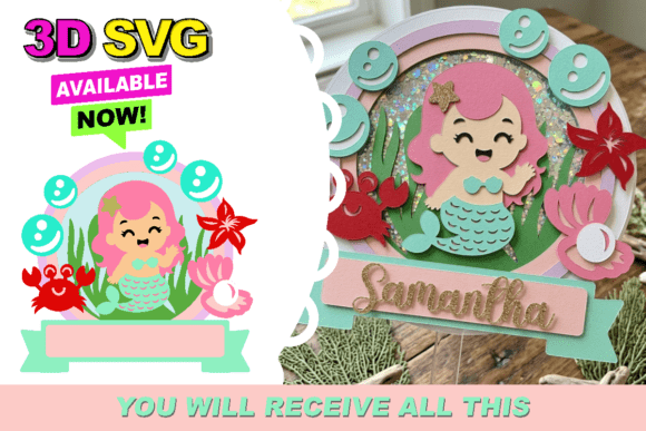 Cute Mermaid Cake Topper 3D SVG