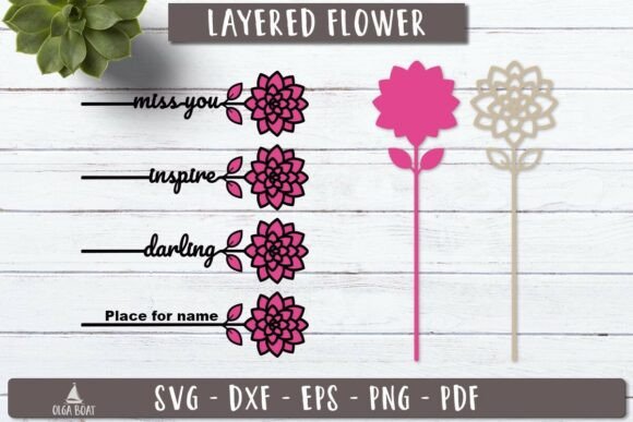 Dahlia Flower Name SVG 3d Layered Laser