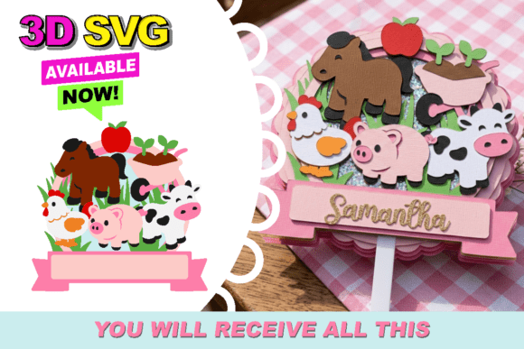 Farm Pink Cake Topper 3D SVG