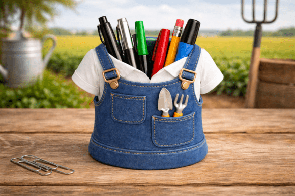 Farmer Overall Pen Holder Desk Organizer for 3D Printing