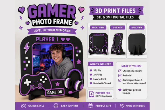 Gamer Photo Frame 3d Print Files