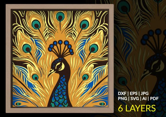 Golden Artistic Peacock 3D Shadow Box