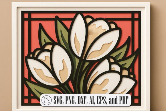 Layer Tulips 3D Shadow Box SVG Cut File