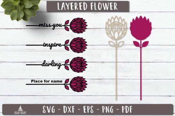 Protea Flower Name SVG 3d Layered Laser